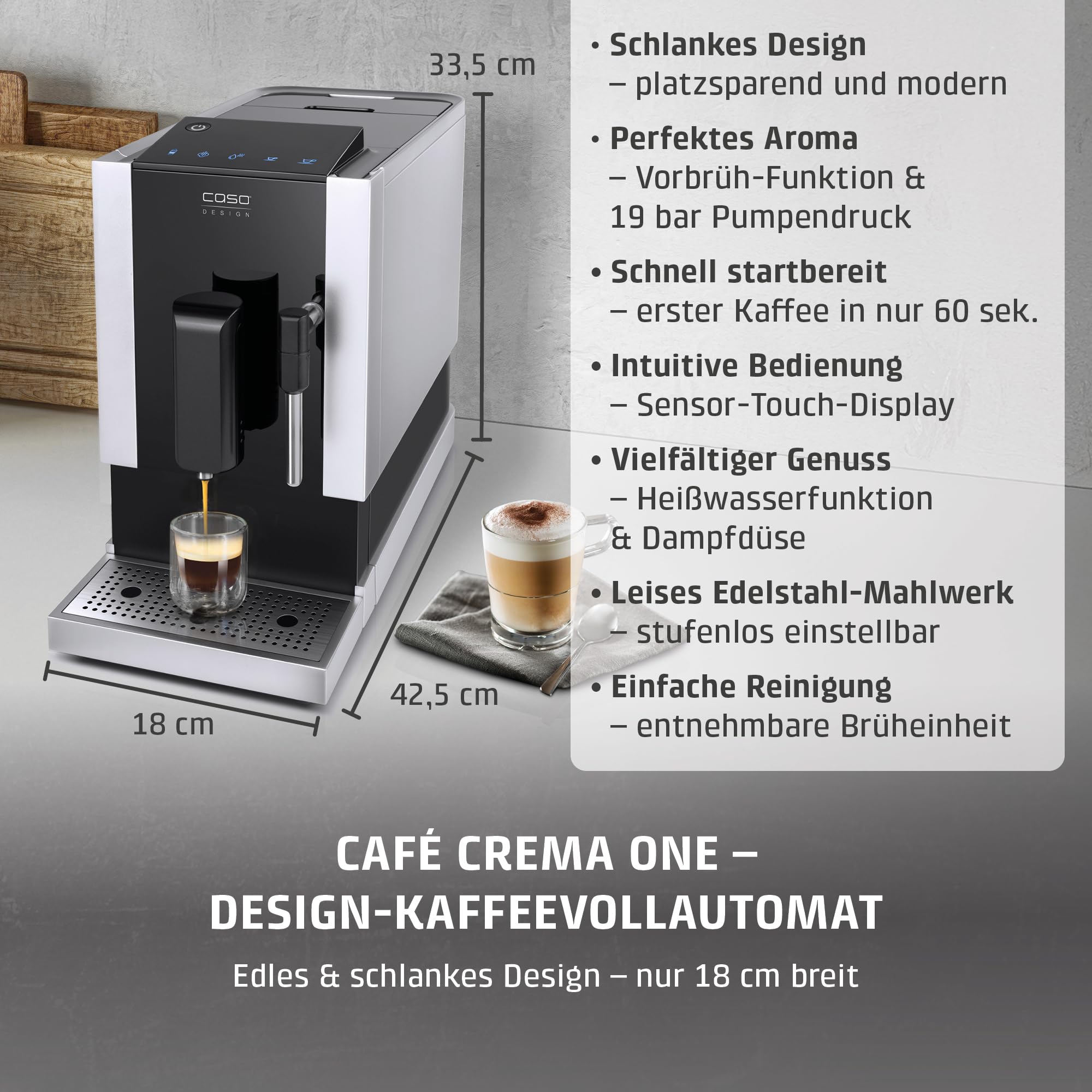 Caso Café Crema One Kaffeevollautomat Edelstahl 160 g