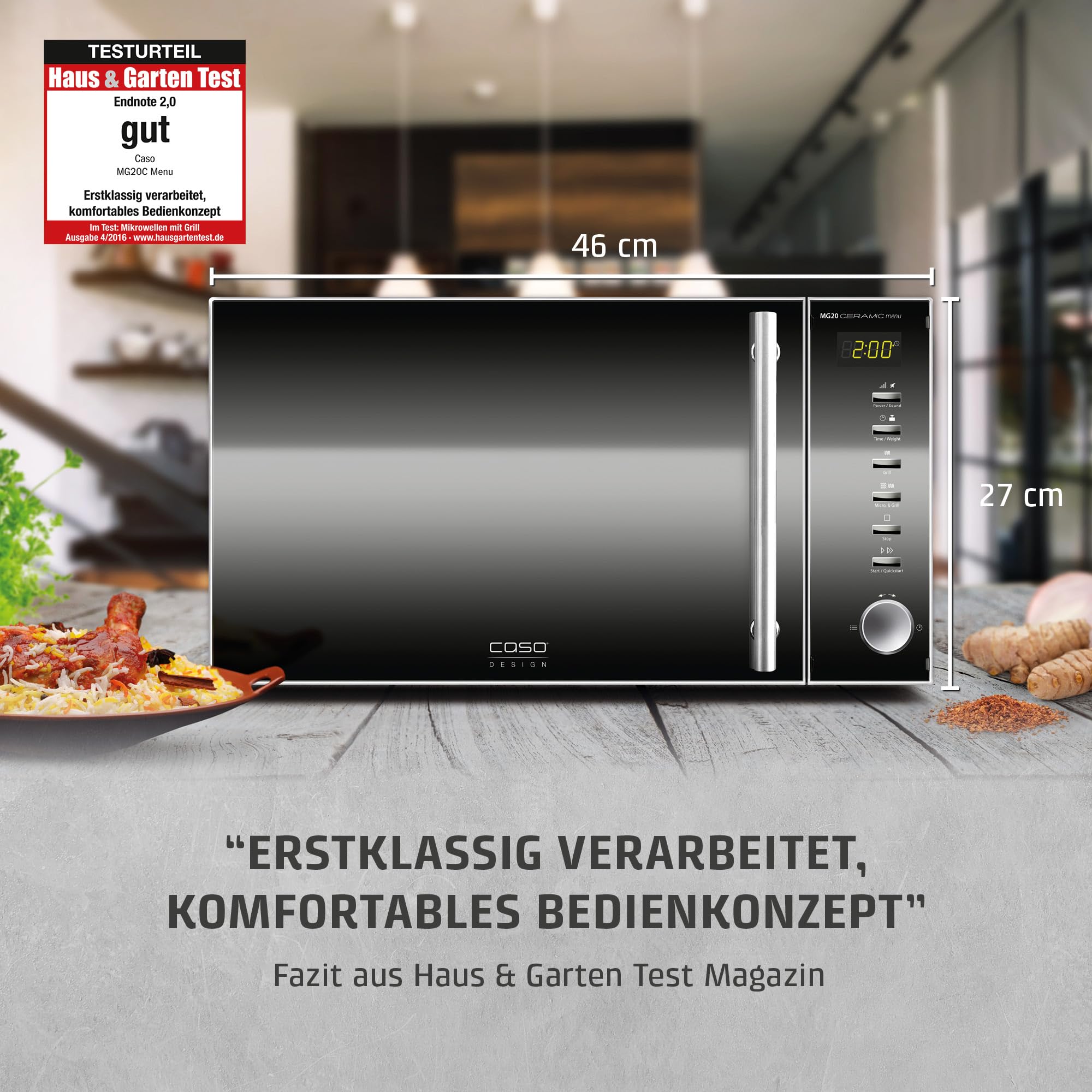 CASO MG20 Ceramic menu Mikrowelle mit Grill 20L Keramikboden