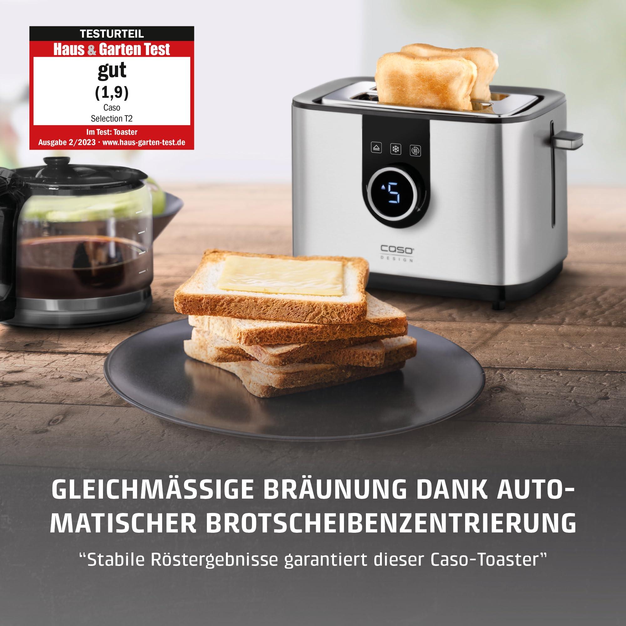 Caso Selection T2 Toaster Edelstahl 2 Scheiben 7 Stufen