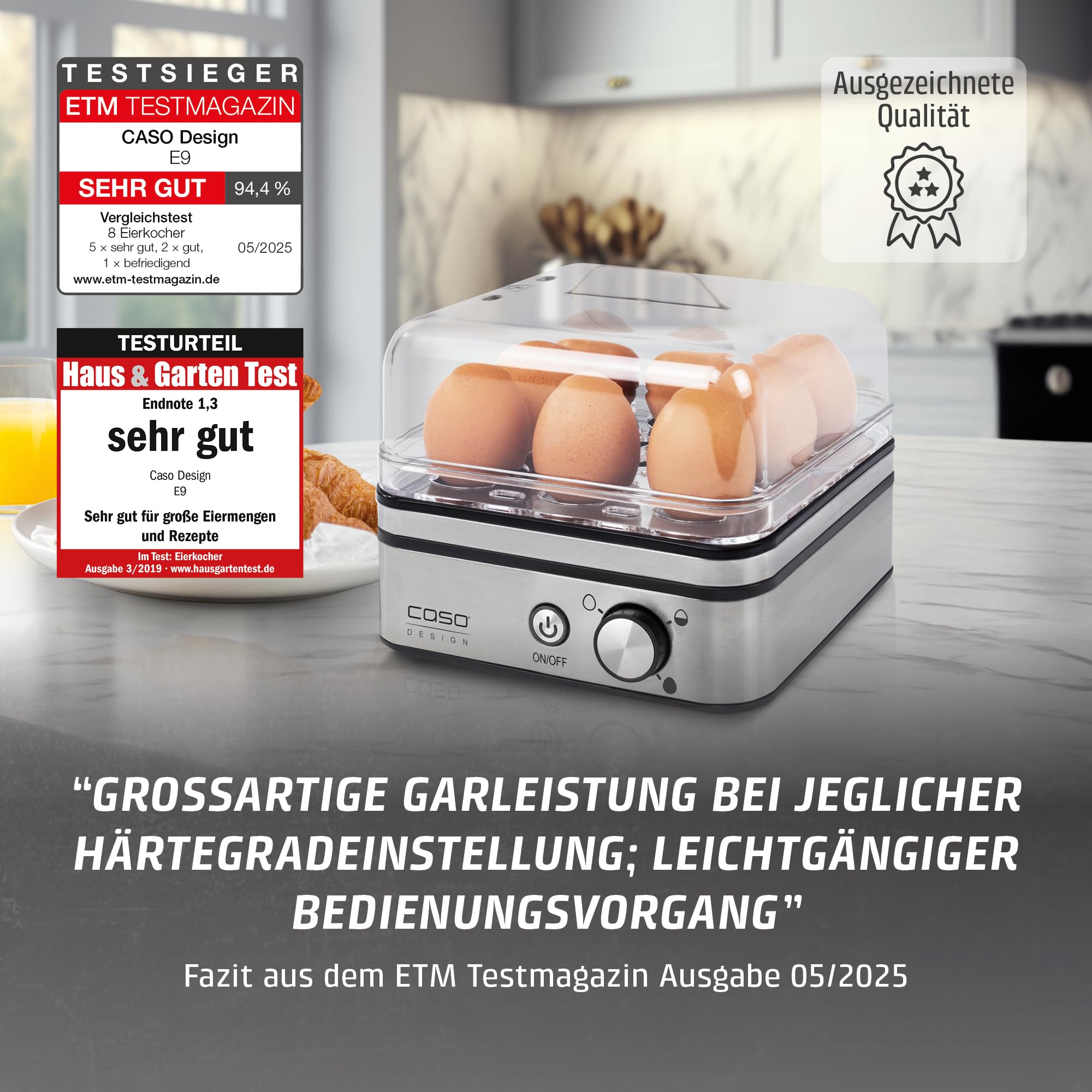 Caso E 9 Eierkocher Edelstahl für 8 Eier mit Signal