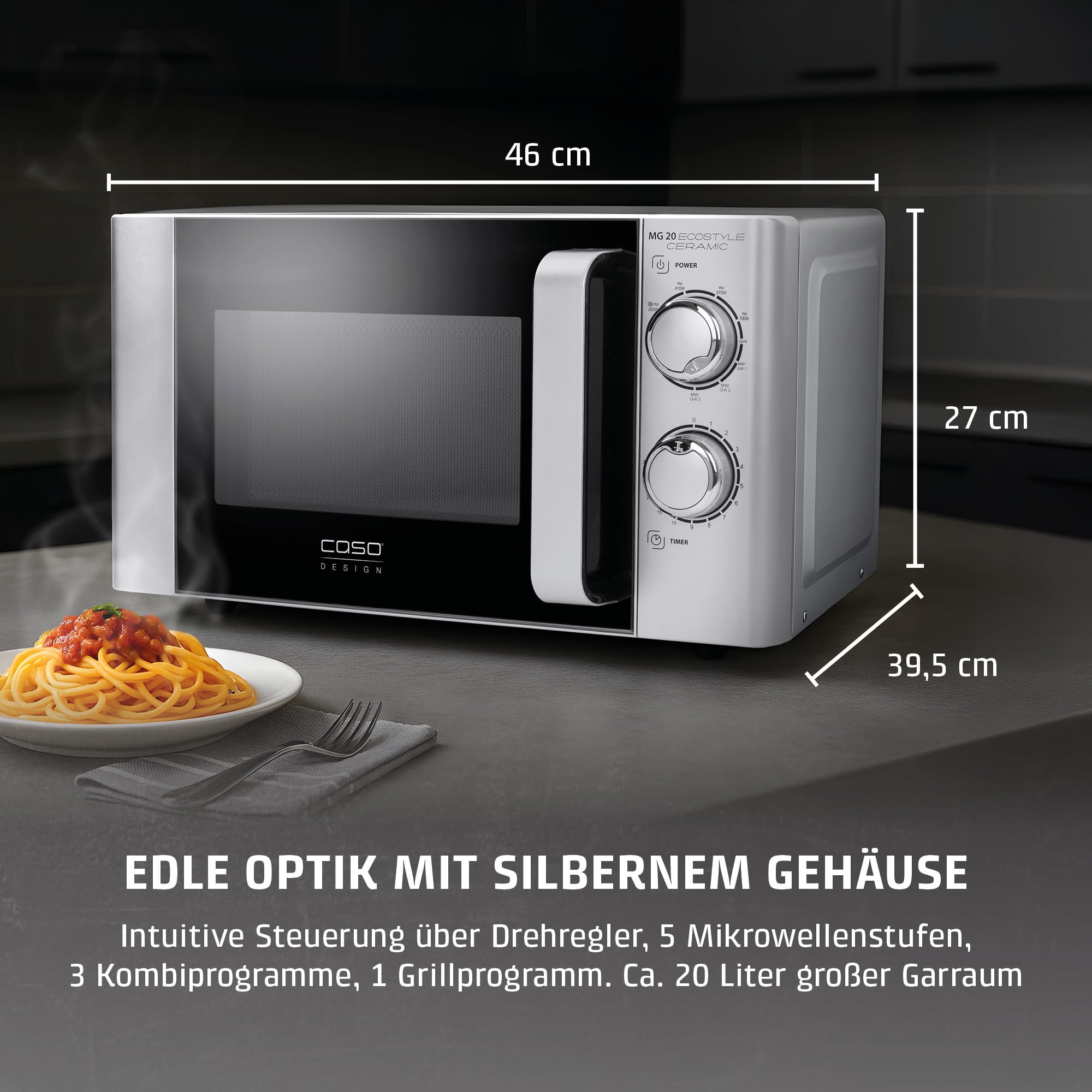 CASO MG20 Ecostyle Ceramic Mikrowelle mit Grill 20 Liter