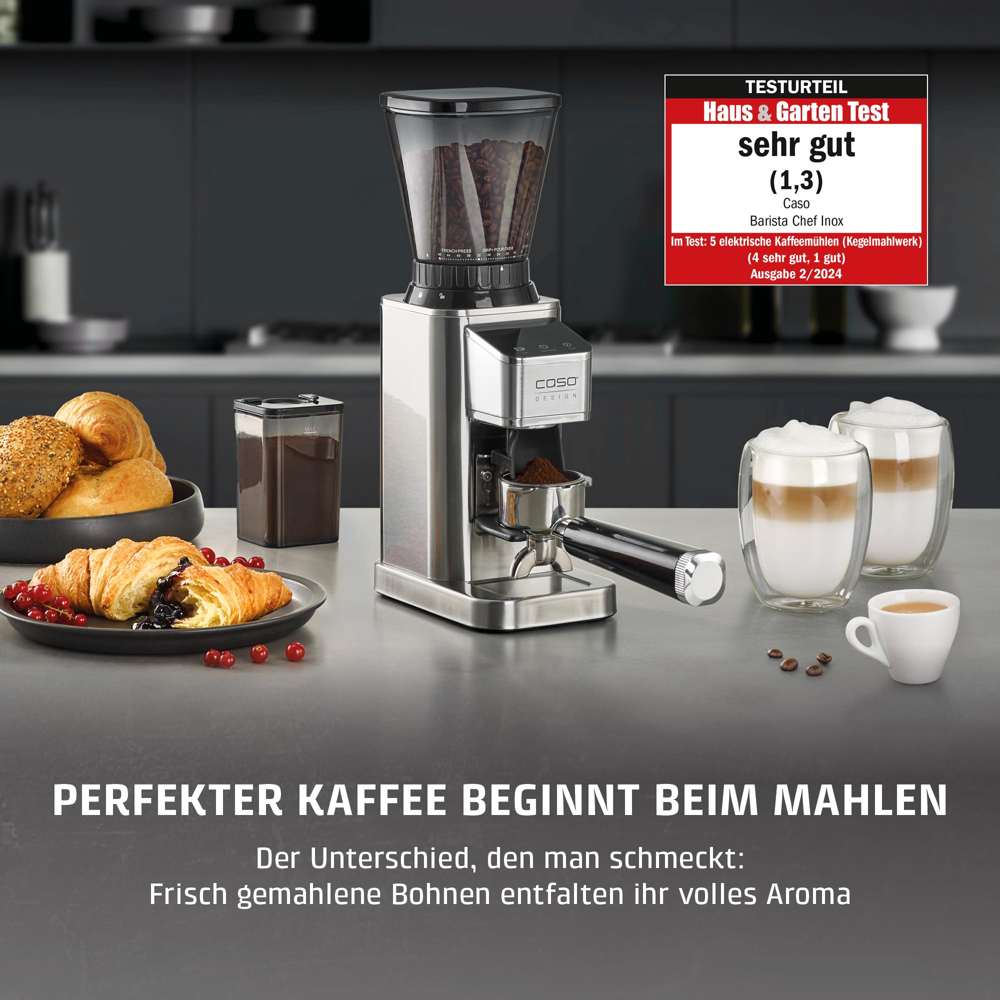 Caso BaristaChef Inox Kaffeemühle Edelstahl 48 Mahlgrade