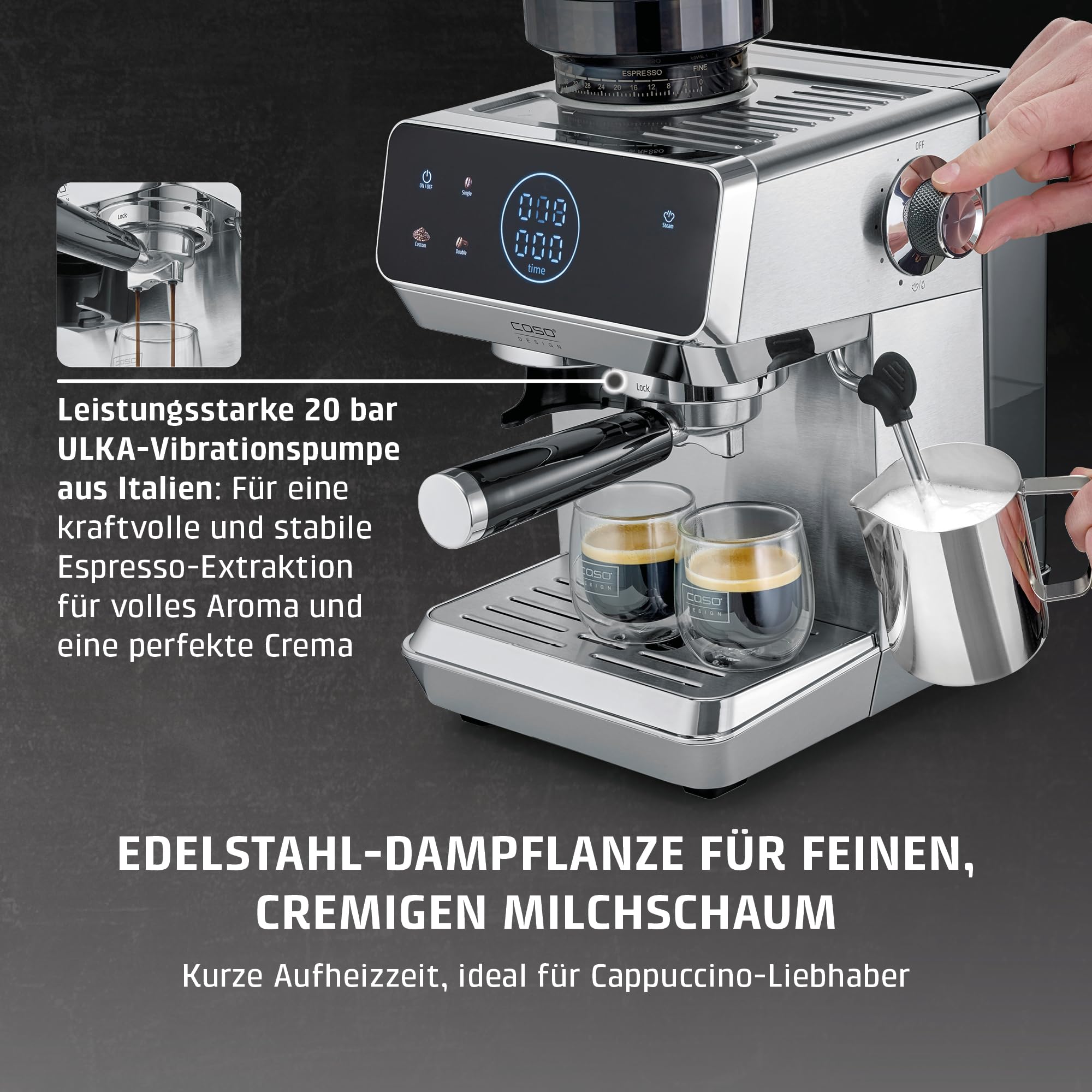 Caso EspressoGourmet & Grind Siebträgermaschine 20 Bar 1,8 L