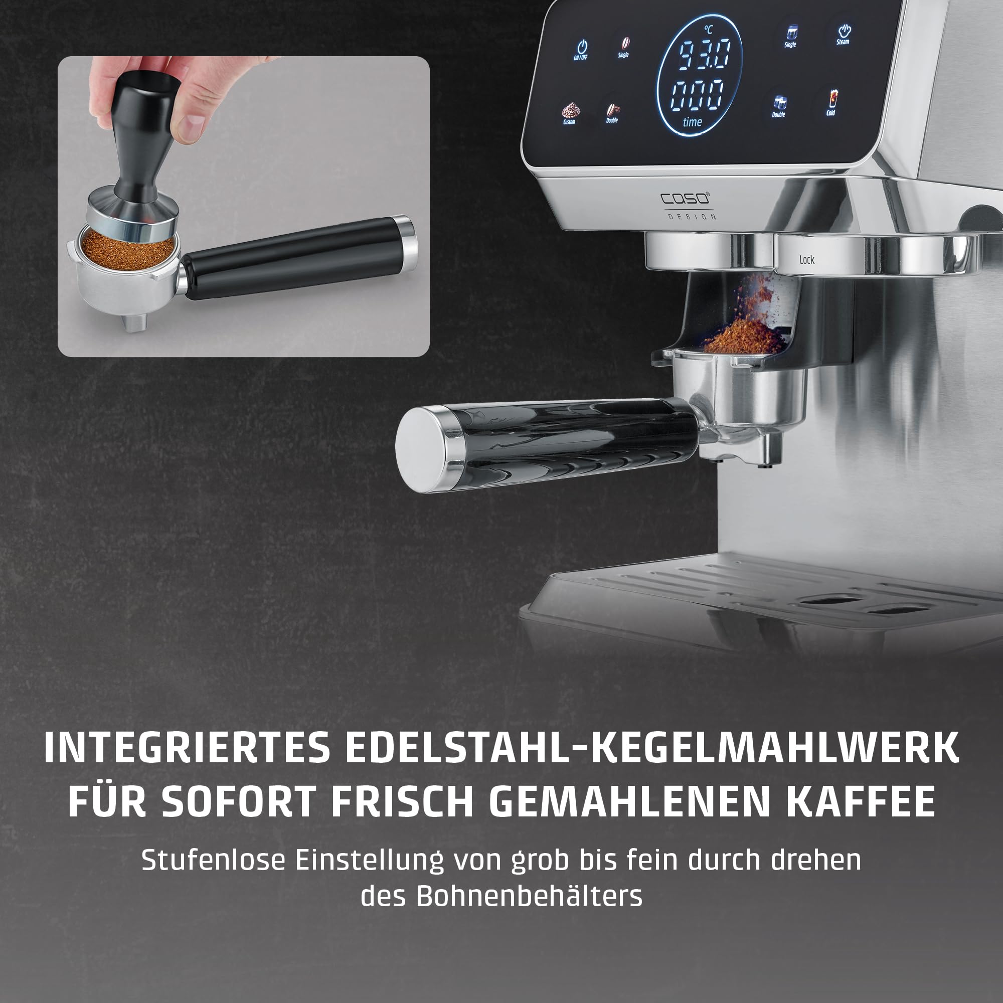 Caso EspressoGourmet & Grind Siebträgermaschine 20 Bar 1,8 L