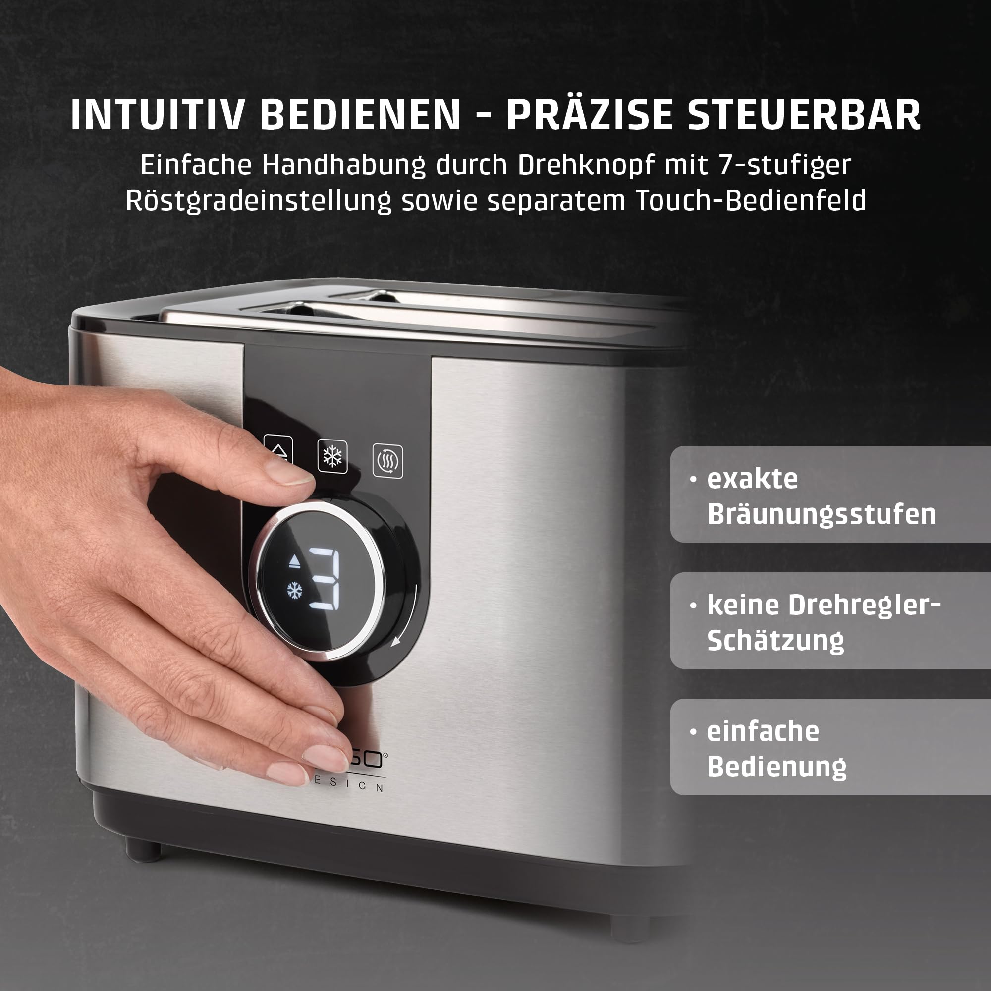 Caso Selection T2 Toaster Edelstahl 2 Scheiben 7 Stufen
